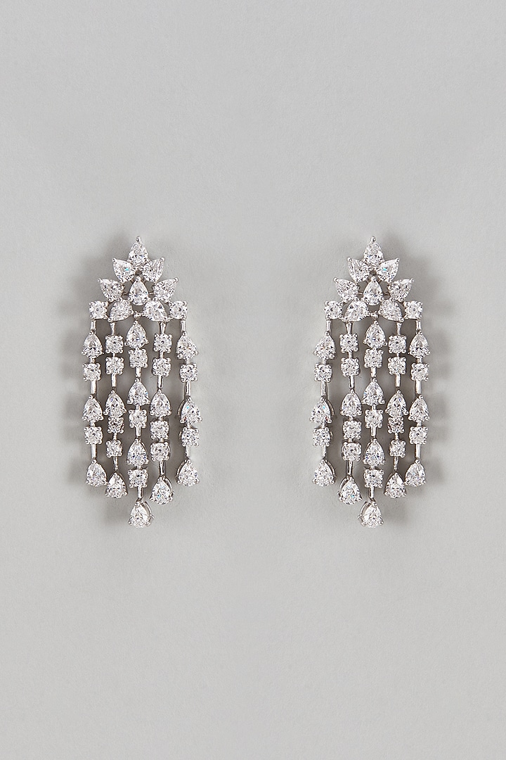 White Finish Swarovski Dangler Earrings In Sterling Silver by Diosa Paris Jewellery at Pernia's Pop Up Shop