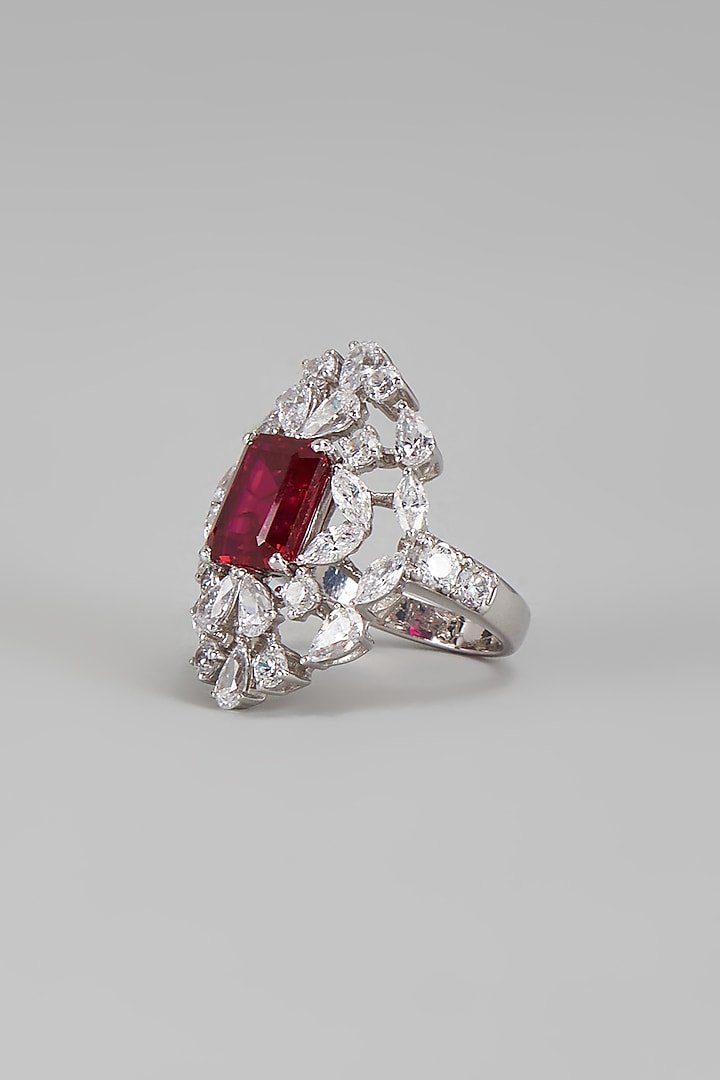 White Finish Red & White Swarovski Ring In Sterling Silver by Diosa Paris Jewellery at Pernia's Pop Up Shop