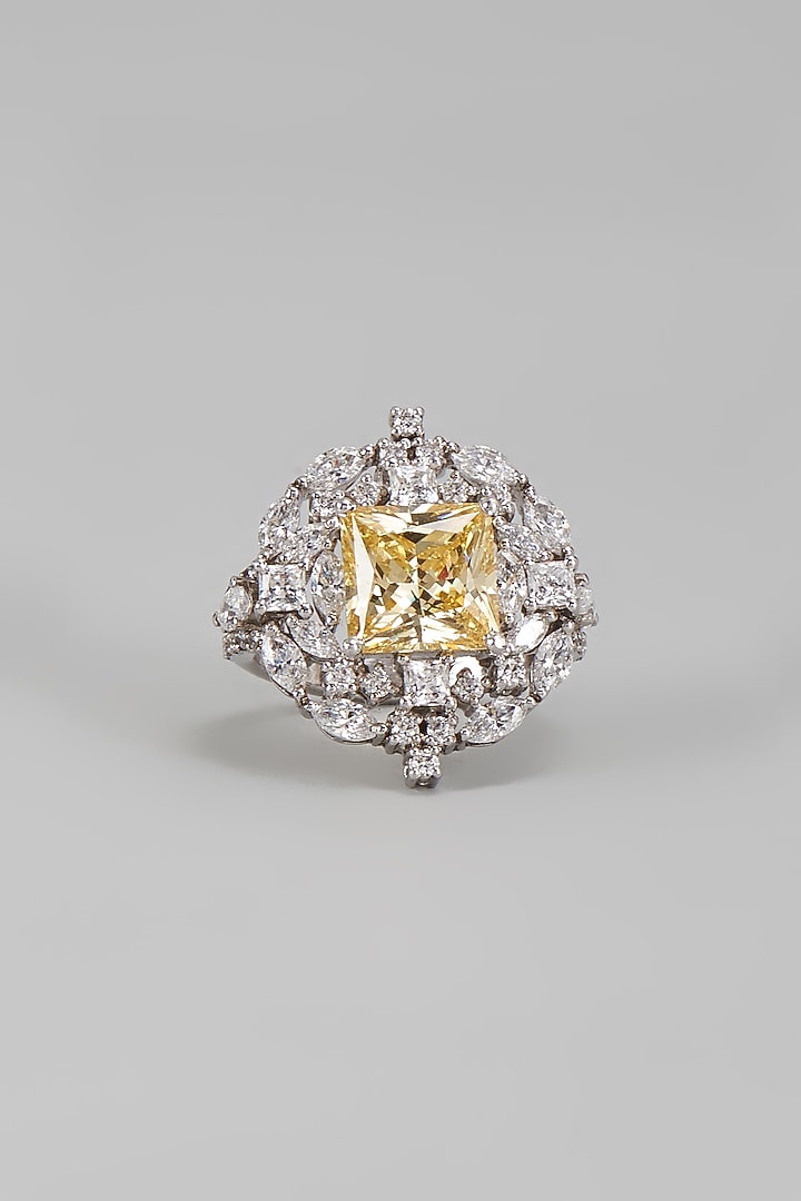 White Finish Yellow & White Swarovski Ring In Sterling Silver by Diosa Paris Jewellery at Pernia's Pop Up Shop