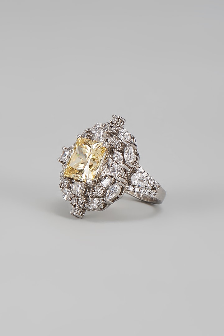 White Finish Yellow & White Swarovski Ring In Sterling Silver by Diosa Paris Jewellery at Pernia's Pop Up Shop