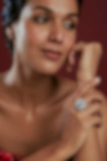 White Finish Swarovski Ring In Sterling Silver by Diosa Paris Jewellery at Pernia's Pop Up Shop