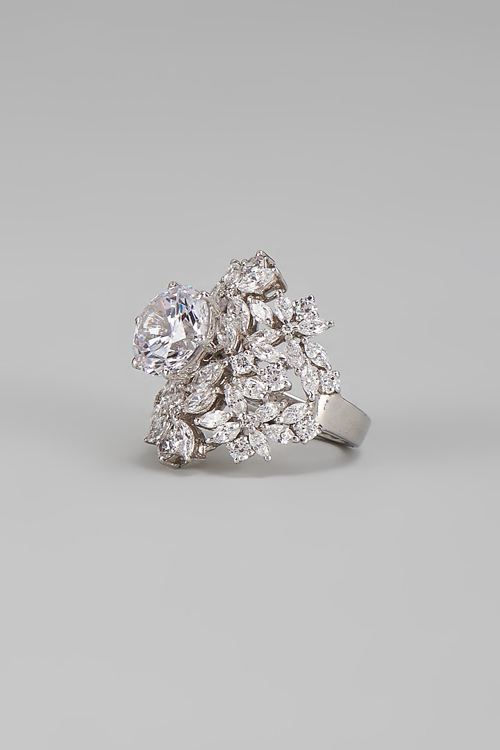 White Finish Swarovski Ring In Sterling Silver by Diosa Paris Jewellery at Pernia's Pop Up Shop