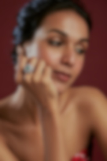 White Finish Green & White Swarovski Ring In Sterling Silver by Diosa Paris Jewellery at Pernia's Pop Up Shop