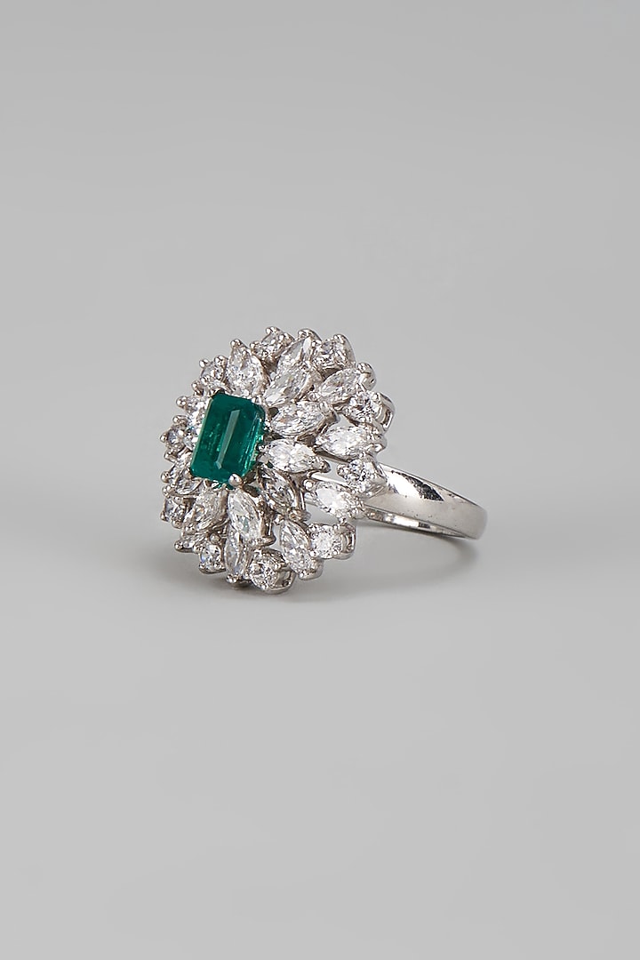 White Finish Green & White Swarovski Ring In Sterling Silver by Diosa Paris Jewellery at Pernia's Pop Up Shop