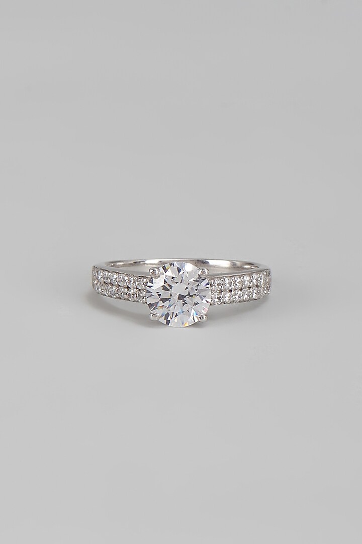 White Finish Swarovski Ring In Sterling Silver by Diosa Paris Jewellery at Pernia's Pop Up Shop