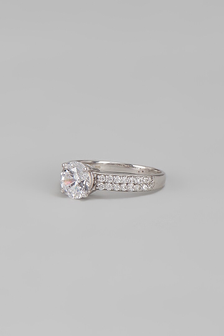 White Finish Swarovski Ring In Sterling Silver by Diosa Paris Jewellery at Pernia's Pop Up Shop