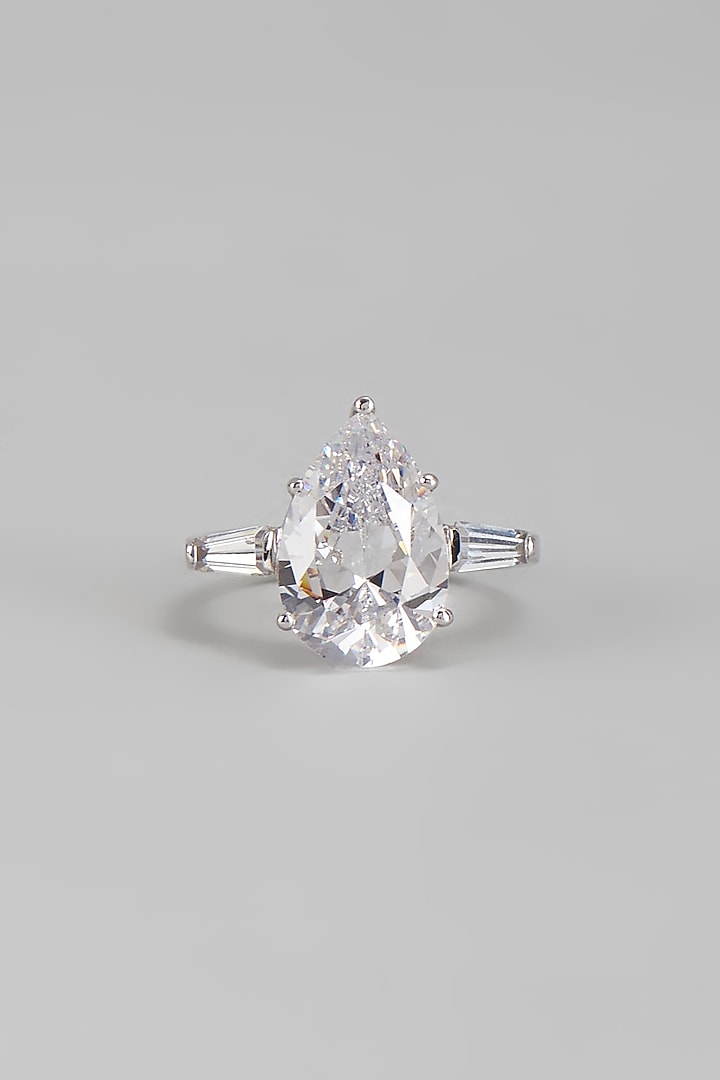 White Finish Swarovski Ring In Sterling Silver by Diosa Paris Jewellery at Pernia's Pop Up Shop