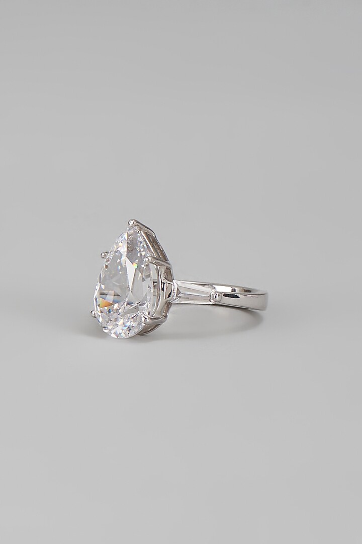 White Finish Swarovski Ring In Sterling Silver by Diosa Paris Jewellery at Pernia's Pop Up Shop