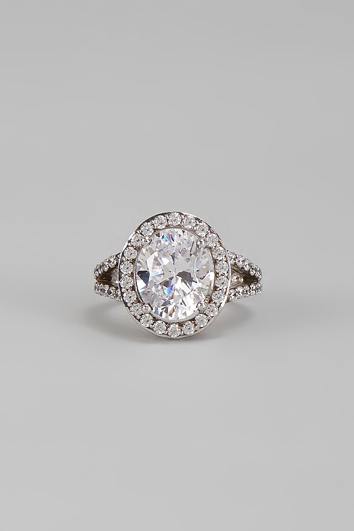 White Finish Swarovski Ring In Sterling Silver by Diosa Paris Jewellery at Pernia's Pop Up Shop