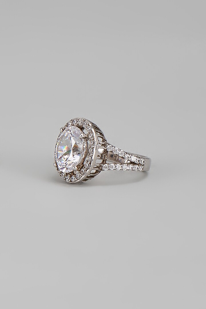 White Finish Swarovski Ring In Sterling Silver by Diosa Paris Jewellery at Pernia's Pop Up Shop