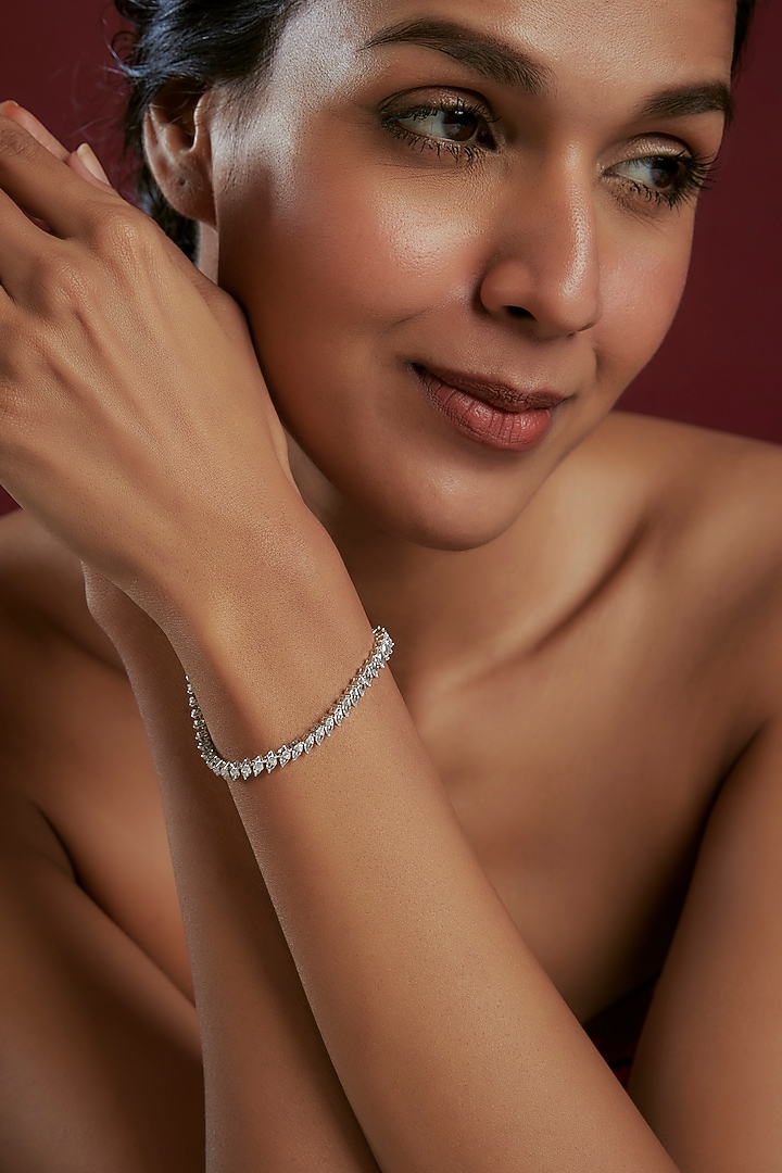 White Finish Swarovski Tennis Bracelet In Sterling Silver by Diosa Paris Jewellery at Pernia's Pop Up Shop