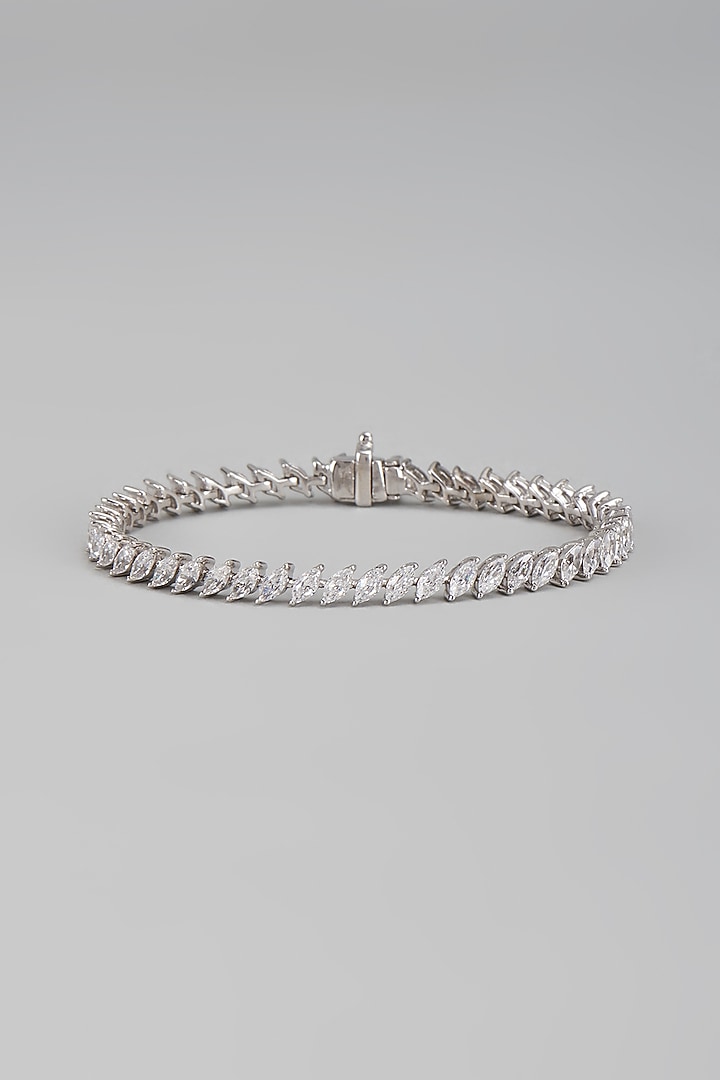 White Finish Swarovski Tennis Bracelet In Sterling Silver by Diosa Paris Jewellery at Pernia's Pop Up Shop