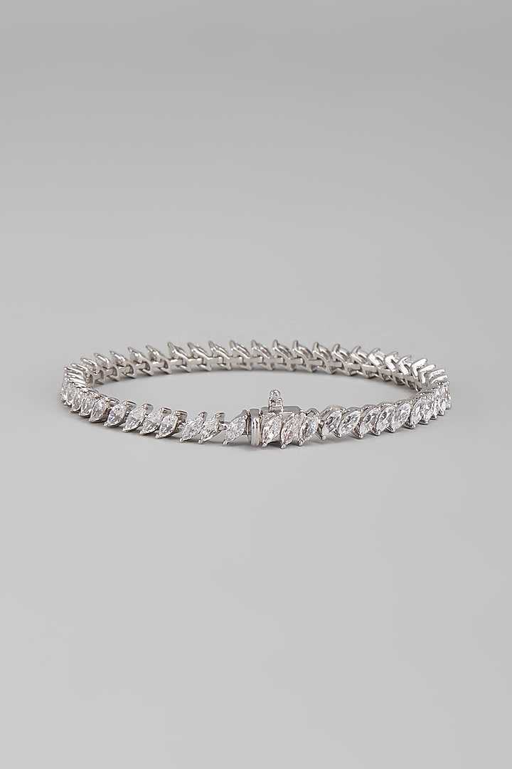 White Finish Swarovski Tennis Bracelet In Sterling Silver by Diosa Paris Jewellery at Pernia's Pop Up Shop