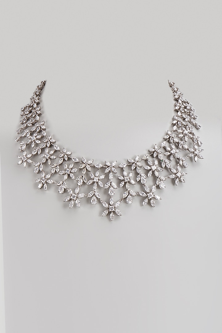 White Finish Swarovski Necklace In Sterling Silver by Diosa Paris Jewellery at Pernia's Pop Up Shop