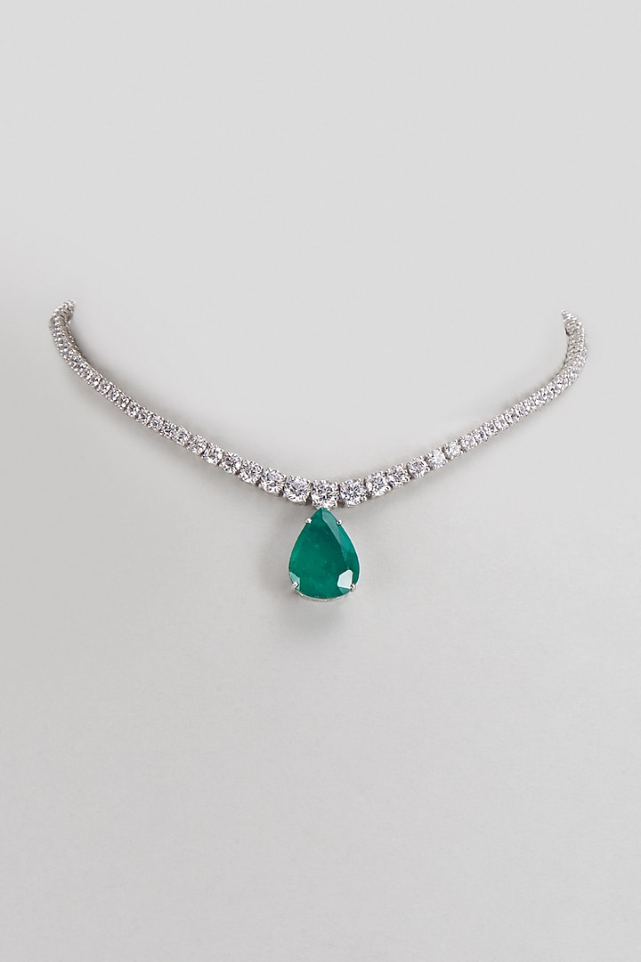 White Finish White & Green Swarovski Necklace In Sterling Silver by Diosa Paris Jewellery at Pernia's Pop Up Shop