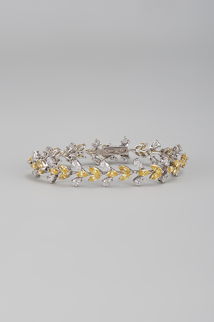 White Finish Yellow & White Swarovski Cuff Bracelet In Sterling Silver by Diosa Paris Jewellery at Pernia's Pop Up Shop