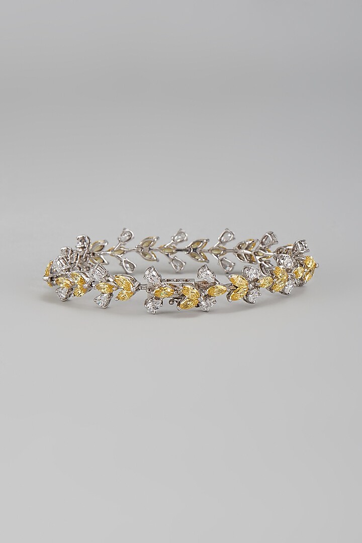 White Finish Yellow & White Swarovski Cuff Bracelet In Sterling Silver by Diosa Paris Jewellery at Pernia's Pop Up Shop