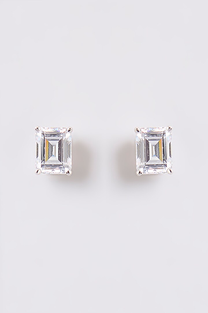 White Finish White Stone Stud Earrings In Sterling Silver by Diosa Paris Jewellery at Pernia's Pop Up Shop