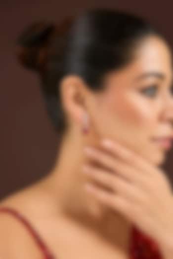 White Finish Zircon & Ruby Stud Earrings In Sterling Silver by Diosa Paris Jewellery at Pernia's Pop Up Shop