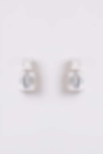 White Finish White Stone Stud Earrings In Sterling Silver by Diosa Paris Jewellery at Pernia's Pop Up Shop