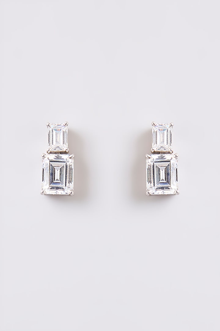 White Finish White Stone Stud Earrings In Sterling Silver by Diosa Paris Jewellery at Pernia's Pop Up Shop