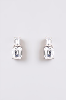 White Finish White Stone Stud Earrings In Sterling Silver by Diosa Paris Jewellery-POPULAR PRODUCTS AT STORE