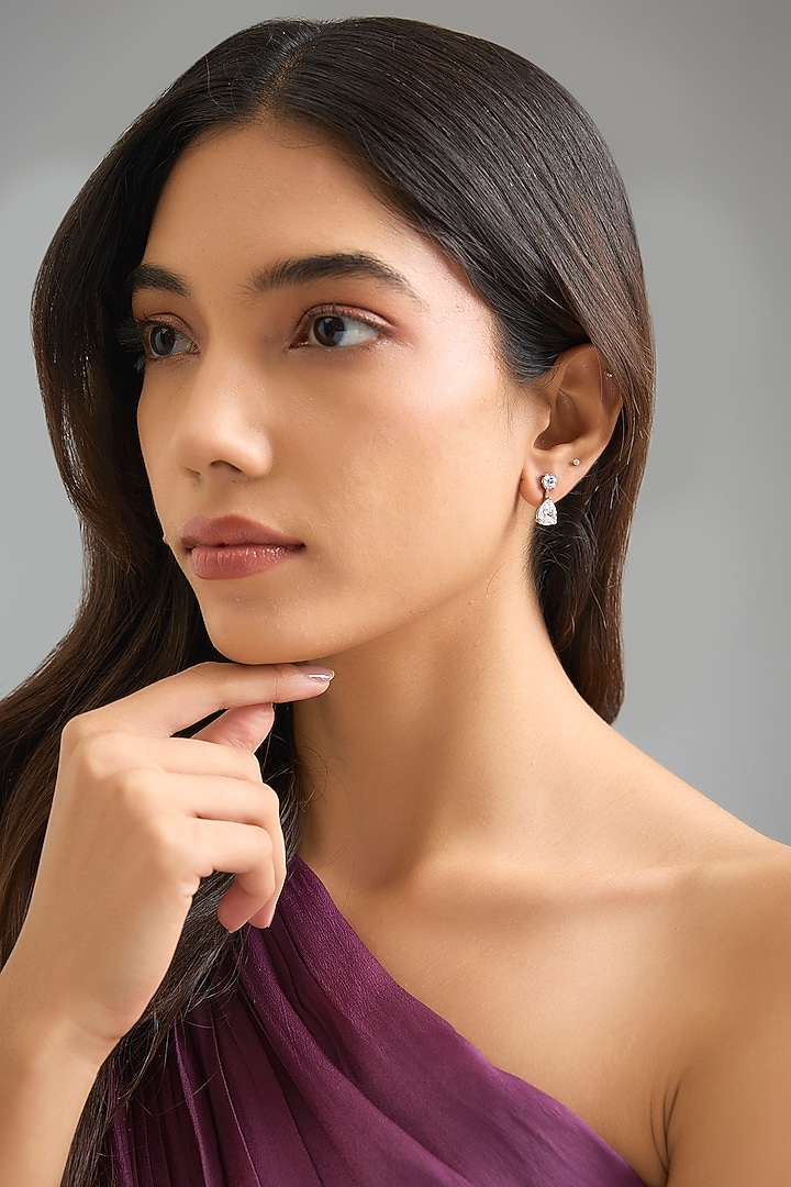 White Finish White Stone Stud Earrings In Sterling Silver by Diosa Paris Jewellery at Pernia's Pop Up Shop