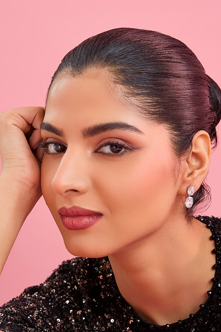 Silver Finish White Stone Stud Earrings In Sterling Silver by Diosa Paris Jewellery at Pernia's Pop Up Shop