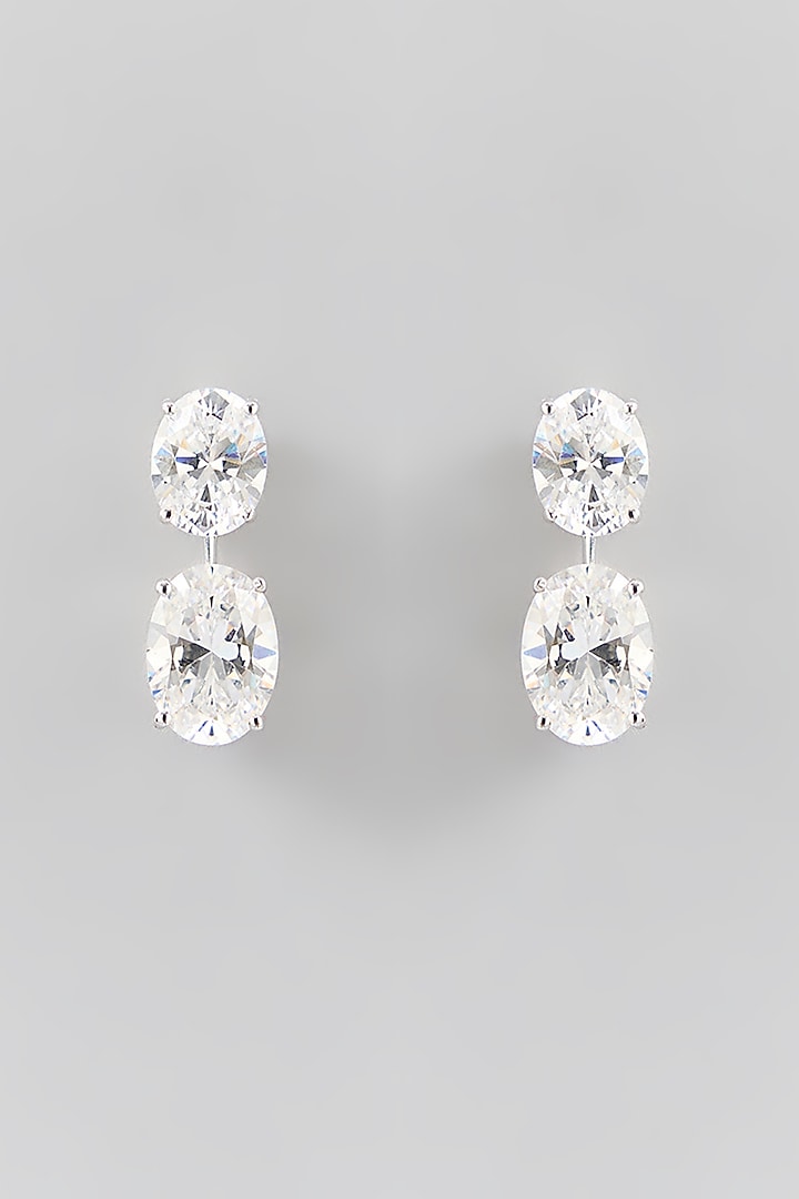 Silver Finish White Stone Stud Earrings In Sterling Silver by Diosa Paris Jewellery at Pernia's Pop Up Shop