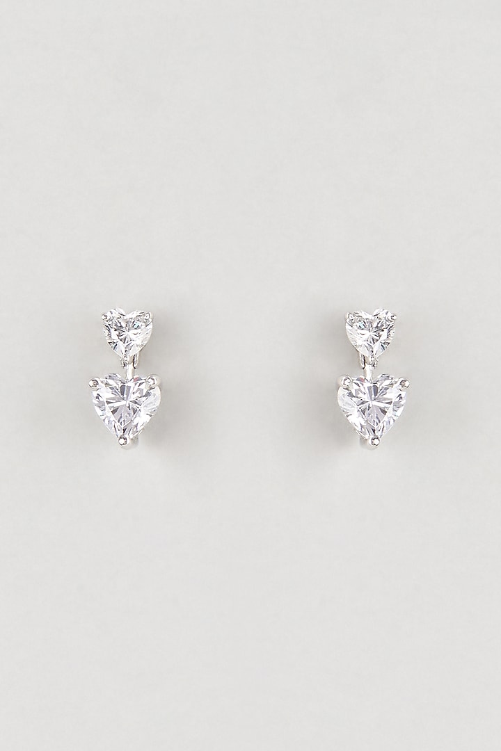 White Finish White Stone Stud Earrings In Sterling Silver by Diosa Paris Jewellery at Pernia's Pop Up Shop