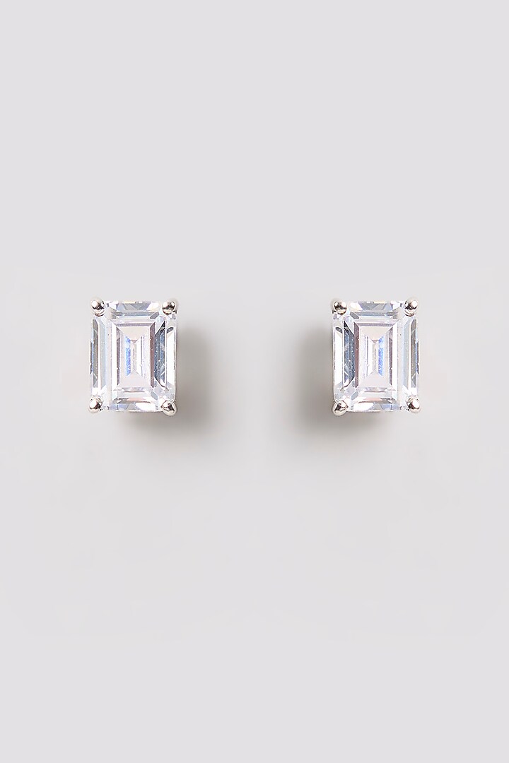 White Finish White Stone Stud Earrings In Sterling Silver by Diosa Paris Jewellery at Pernia's Pop Up Shop
