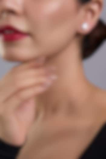 White Finish White Stone Stud Earrings In Sterling Silver by Diosa Paris Jewellery at Pernia's Pop Up Shop