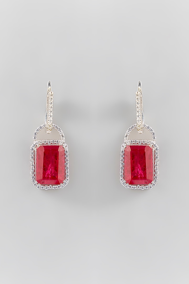 Silver Finish Red Stone Dangler Earrings In Sterling Silver by Diosa Paris Jewellery at Pernia's Pop Up Shop