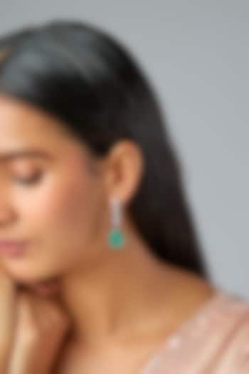 White Finish Zircon & Emerald Stone Dangler Earrings In Sterling Silver by Diosa Paris Jewellery at Pernia's Pop Up Shop