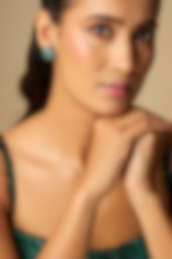 White Finish Blue Stone Stud Earrings In Sterling Silver by Diosa Paris Jewellery at Pernia's Pop Up Shop