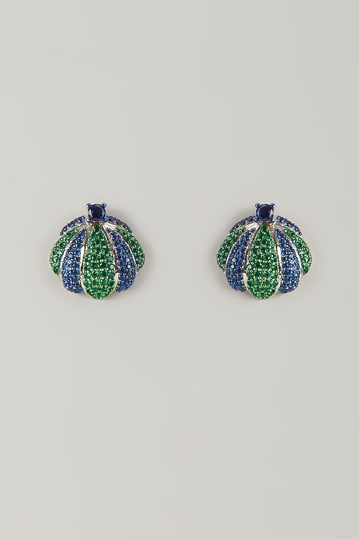 White Finish Blue Stone Stud Earrings In Sterling Silver by Diosa Paris Jewellery at Pernia's Pop Up Shop