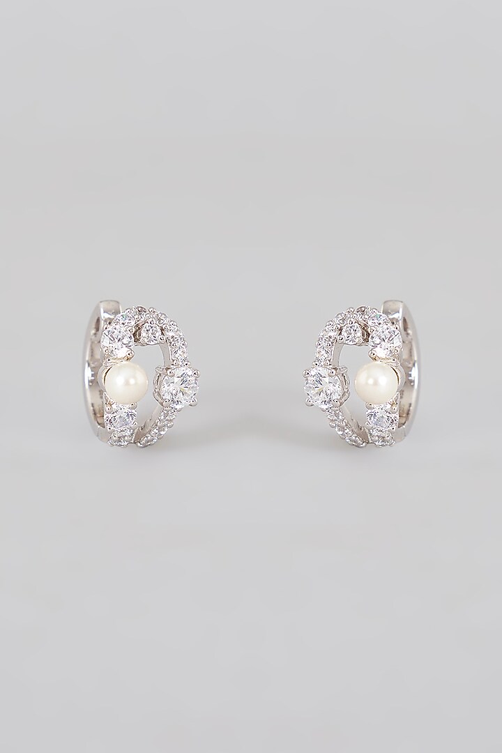 White Finish Zircon Stud Earrings In Sterling Silver by Diosa Paris Jewellery at Pernia's Pop Up Shop
