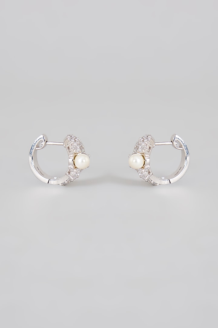 White Finish Zircon Stud Earrings In Sterling Silver by Diosa Paris Jewellery at Pernia's Pop Up Shop
