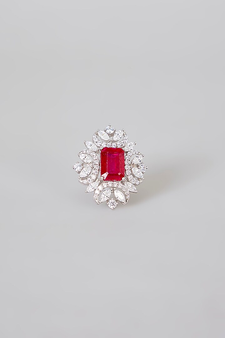 White Finish Zircon & Ruby Ring In Sterling Silver by Diosa Paris Jewellery at Pernia's Pop Up Shop