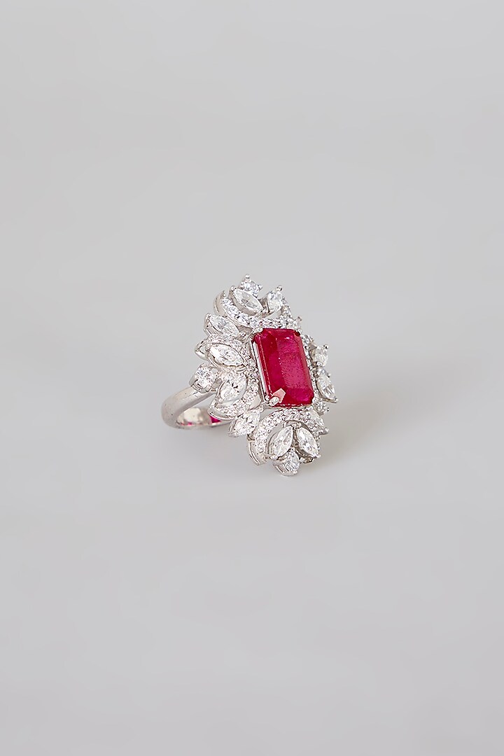 White Finish Zircon & Ruby Ring In Sterling Silver by Diosa Paris Jewellery at Pernia's Pop Up Shop
