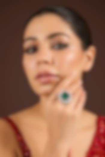 White Finish Zircon & Emerald Ring In Sterling Silver by Diosa Paris Jewellery at Pernia's Pop Up Shop