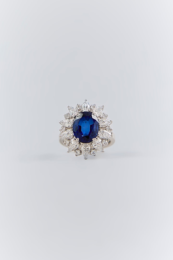 Silver Finish Blue Stone Ring In Sterling Silver by Diosa Paris Jewellery at Pernia's Pop Up Shop