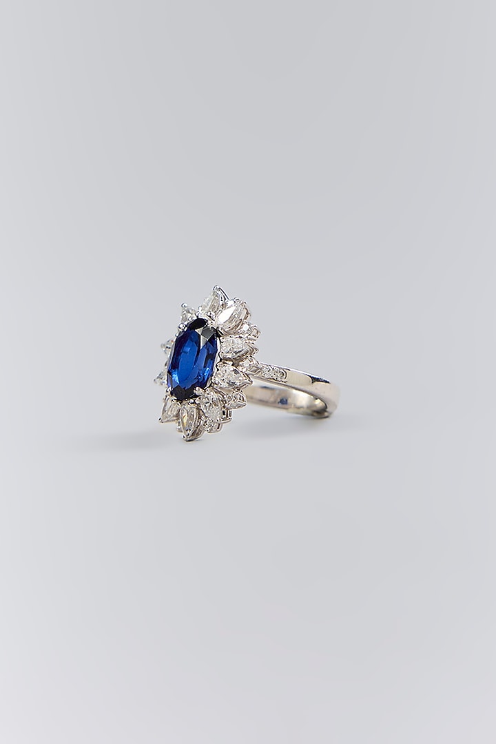 Silver Finish Blue Stone Ring In Sterling Silver by Diosa Paris Jewellery at Pernia's Pop Up Shop