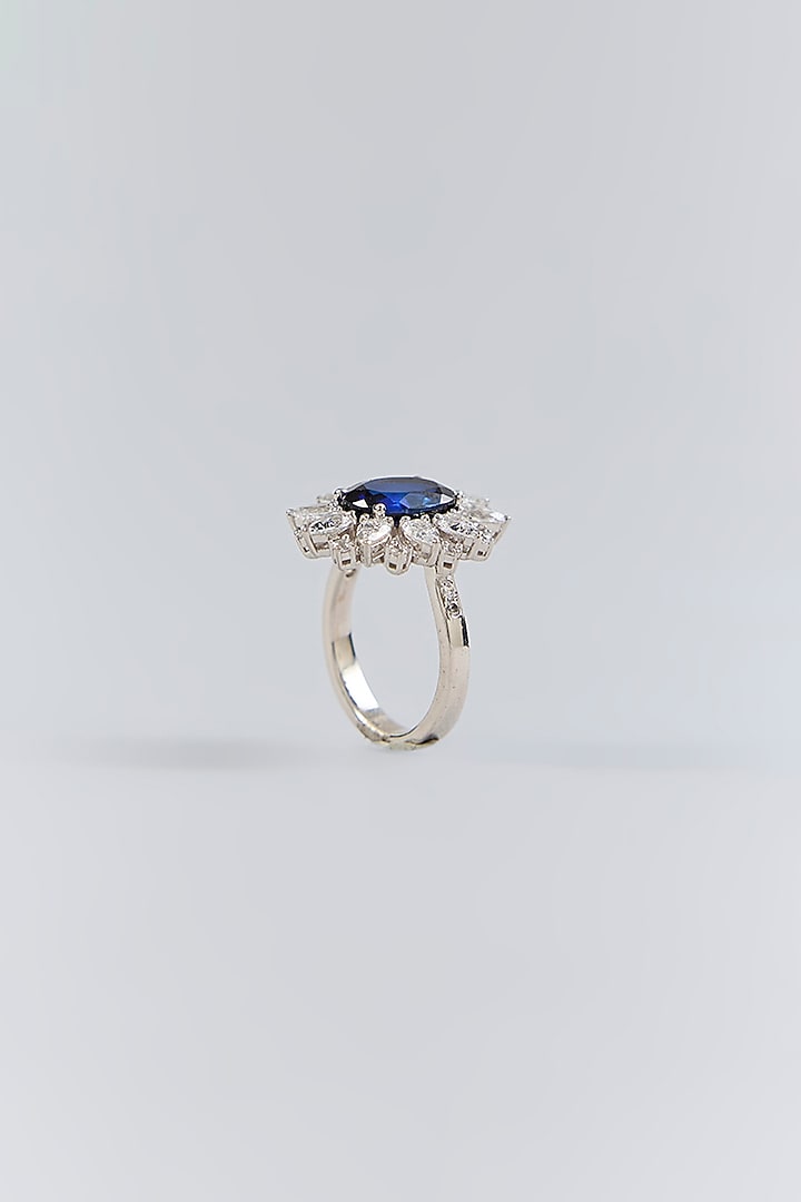 Silver Finish Blue Stone Ring In Sterling Silver by Diosa Paris Jewellery at Pernia's Pop Up Shop