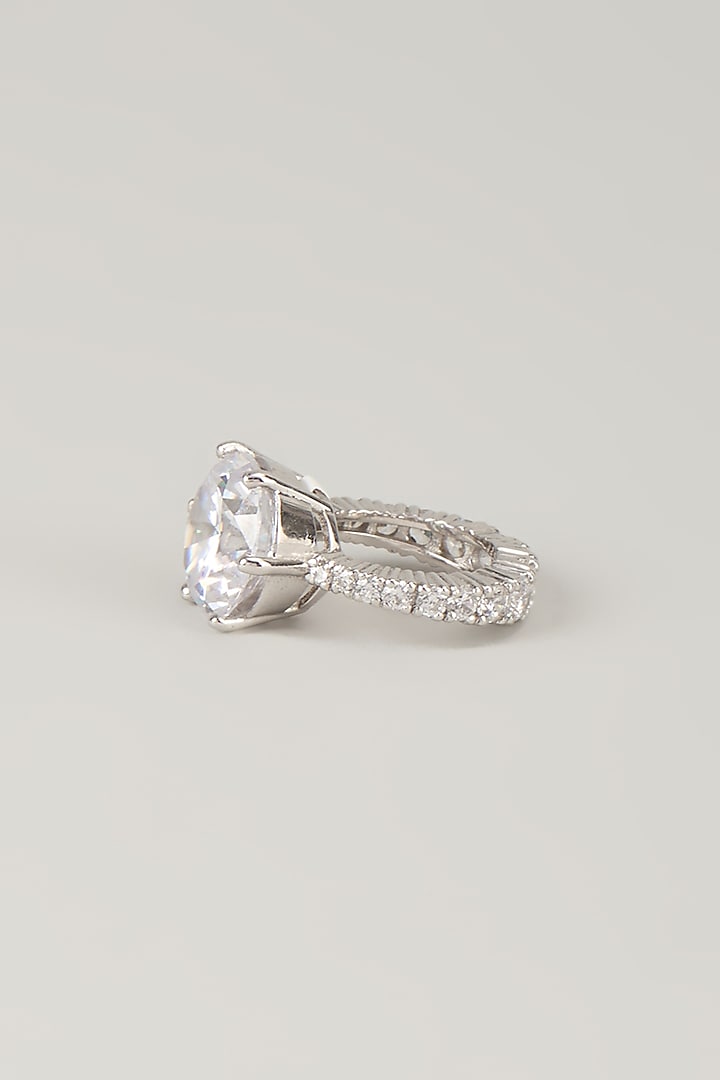 White Finish White Stone Ring In Sterling Silver by Diosa Paris Jewellery at Pernia's Pop Up Shop