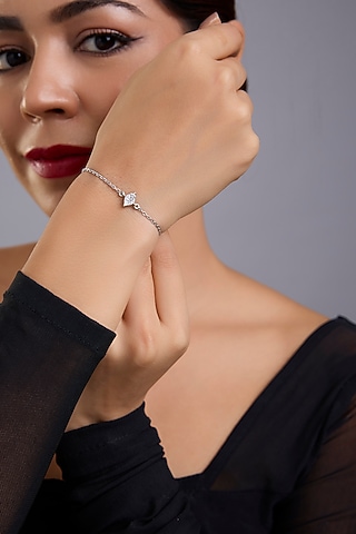 White Finish White Stone Bracelet In Sterling Silver by Diosa Paris Jewellery