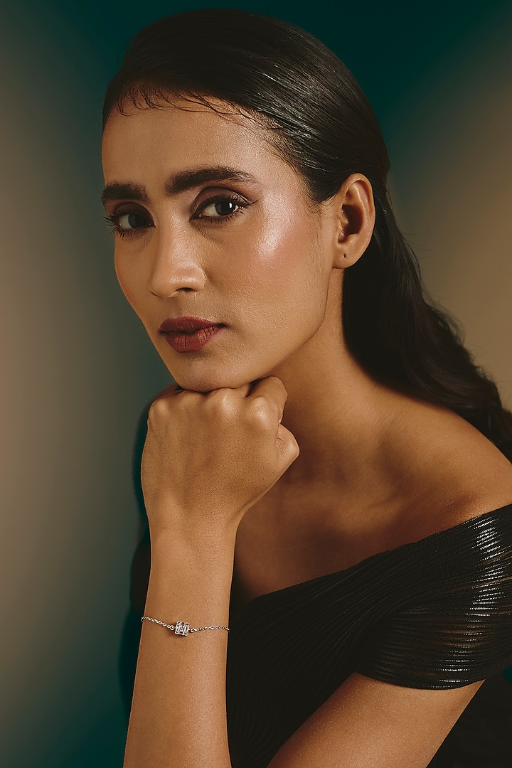 White Finish White Stone Bracelet In Sterling Silver by Diosa Paris Jewellery at Pernia's Pop Up Shop