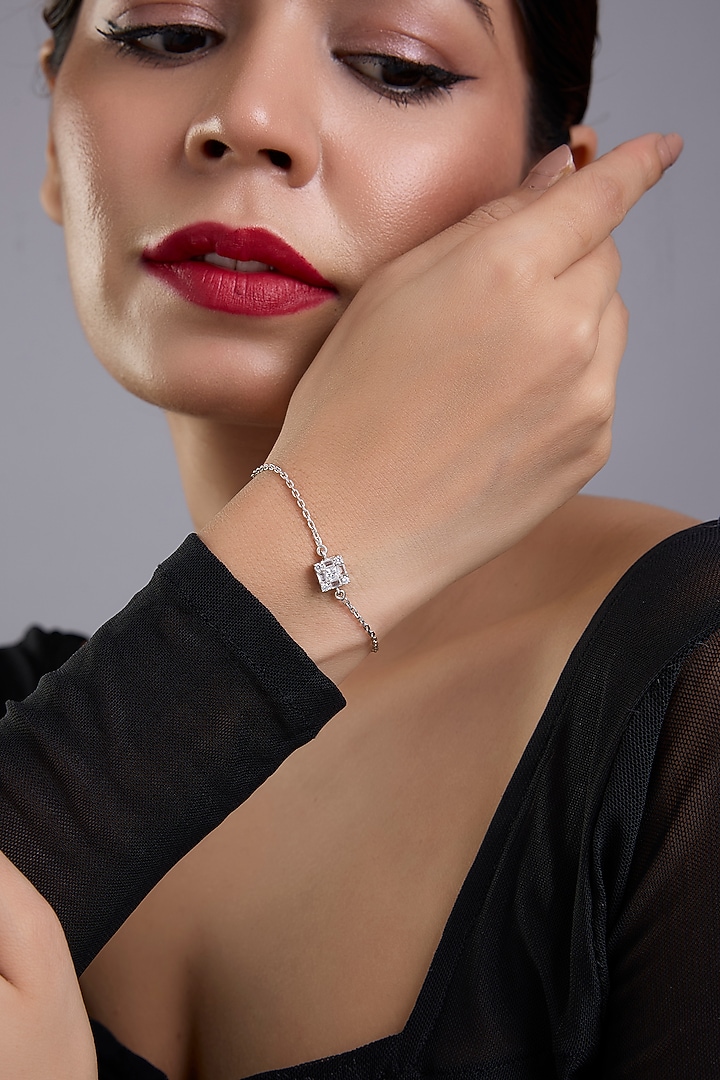 White Finish White Stone Bracelet In Sterling Silver by Diosa Paris Jewellery at Pernia's Pop Up Shop