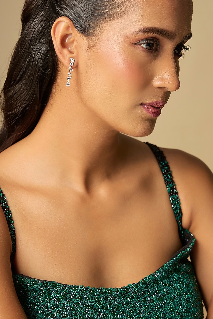 White Finish White Stone Dangler Earrings In Sterling Silver by Diosa Paris Jewellery at Pernia's Pop Up Shop