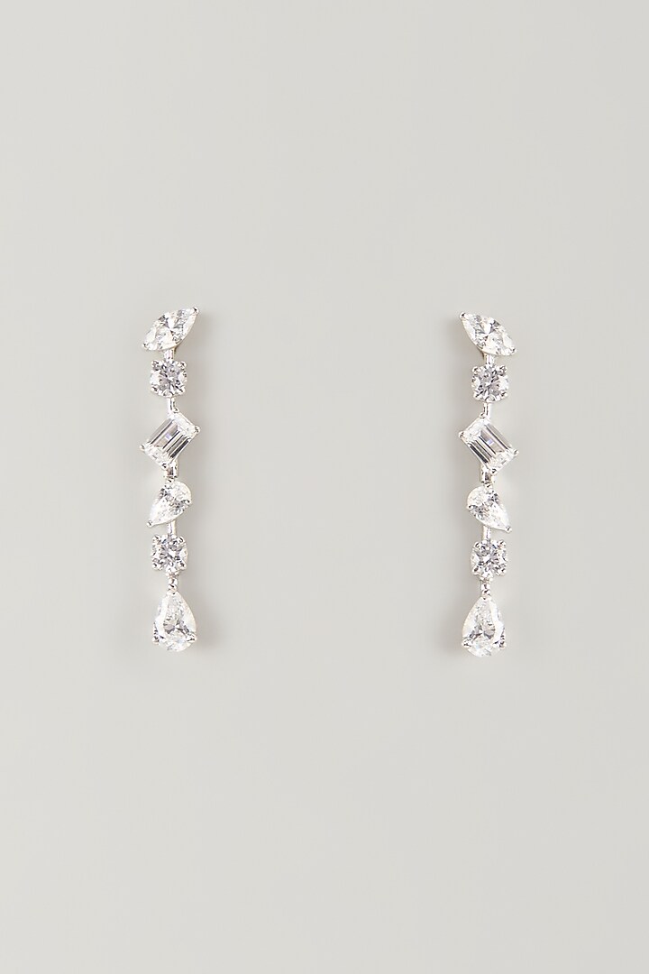 White Finish White Stone Dangler Earrings In Sterling Silver by Diosa Paris Jewellery at Pernia's Pop Up Shop